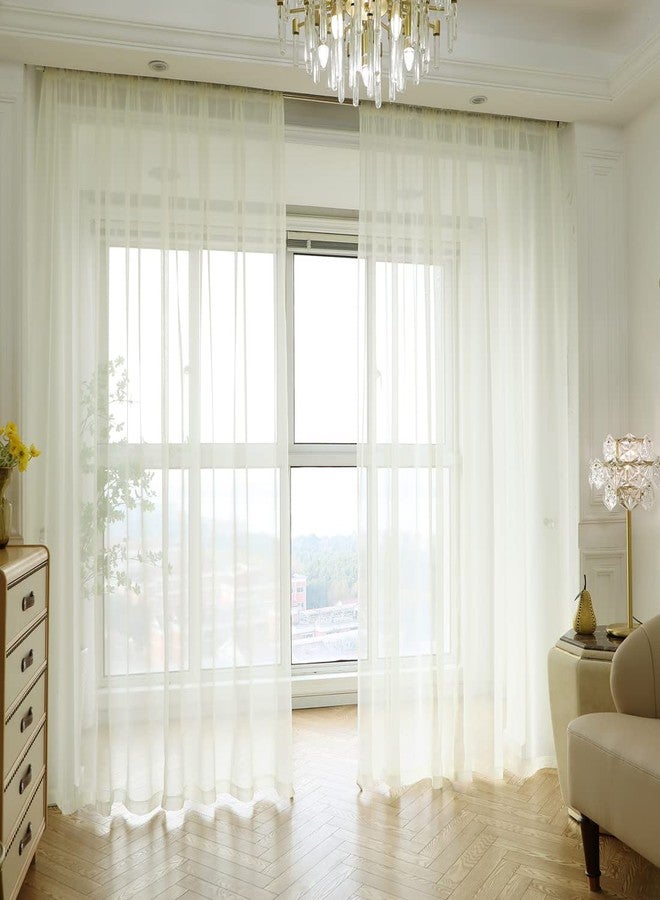 PHILEASY Window Light Yellow Sheer Curtains 84 Inches Long 2 Panels Sheer Curtain Basic Rod Pocket for Bedroom Children Living Room (52" W x 84" L | 2 pcs, Light Yellow) - Image 1